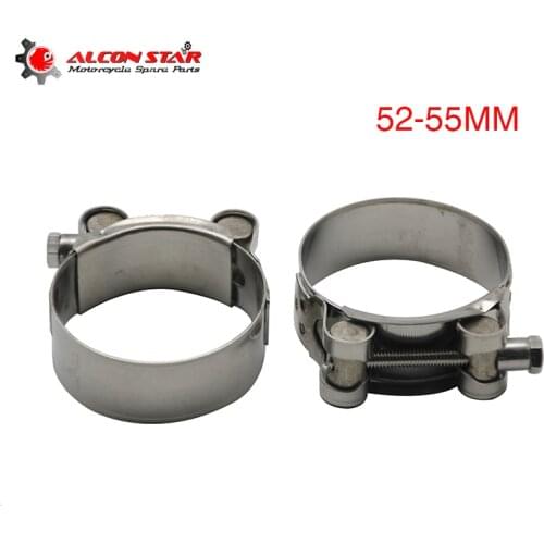 Alconstar Motorcycle Stainless Steel Exhaust Pipe Clamp Banjo Clip 52mm-55mm For Slip-On Type Motocross Muffler Silencer