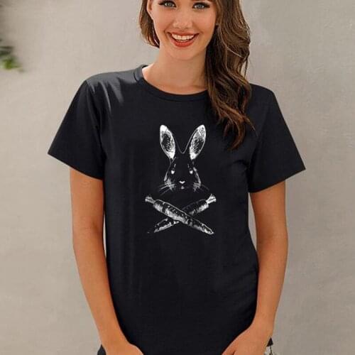 2021 New Style Rabbit and Radish Printing Women Tee Funny Cartoon Short Sleev Clothes Casual O-neck Hot Sale Harajuku Female Top