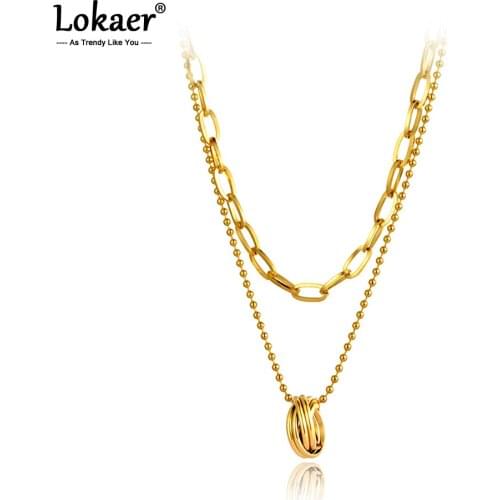 Lokaer Hiphop/Rock Titanium Stainless Steel Double Layer Circle Pendant Necklace For Women Trendy Chain & Link Necklace N21002