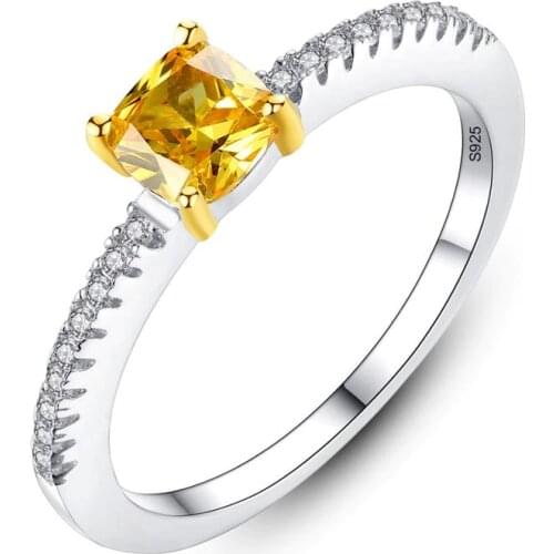 Crystal Female Natural Yellow Sapphire Ring 100% Real 925 Sterling Silver Wedding Rings For Women Promise Small Engagement Ring