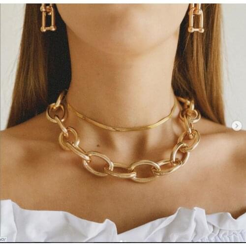 Yobest Simple personality metal chain necklace necklace women exaggerated frosted punk short necklace