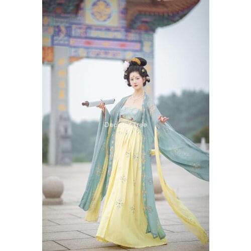 2021 chinese traditional clothing hanfu festival streetwear dress floral printed elegant folk dance costume fairy princess dress