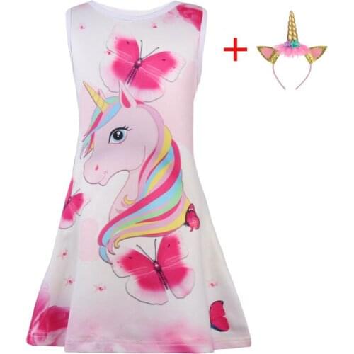 2020 Summer Girls Dress Baby Kids Sleeveless Dresses Clothing Children Princess Party Dress Unicorn Cartoon Casual Clothes