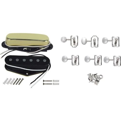 6R Electric Guitar String Tuning Pegs Tuners Machine Heads with Guitar Bridge Single Coil Pickup and Neck Pickup Set