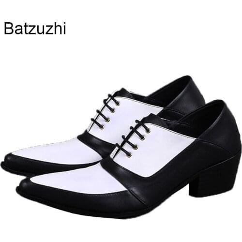 Batzuzhi 6.5cm Heels Mens Shoes Fashion Lace-up Genuine Leather Dress Shoes Men Black White Business, Party Shoes Men, Big Size