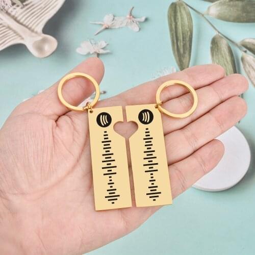2pcs/Set Personalized Scannable Music Spotify Code Keychain Heart Shape for Couple Stainless Steel Keyring Laser Engrave Song