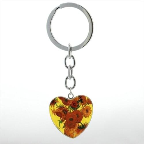 Famous Dutch artist Vincent Willem Van Gogh Painting artwork key chains ring classic Sunflower Starry Night keychain women HP268