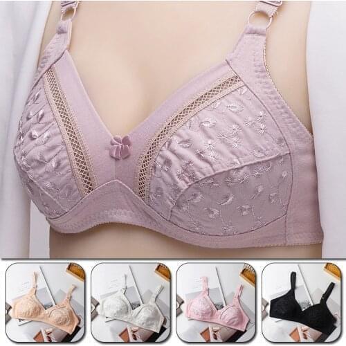Flower Wireless Push up Bra Big Cup For Big Breasted Women Fat Full Coverage Thin Wire Free Back Closure Plaid Soft Bra Big Size