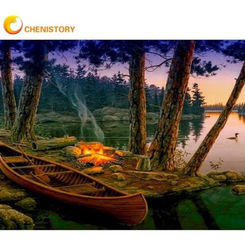 CHENISTORY Forest Fire Scenery Paint By Numbers Kits For Adults Children 40x50cm Framed Home Living Room Artcraft Acrylic Oil Pa