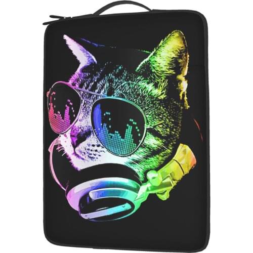 DJ Cat Graphic 13/14/15.6in Laptop Sleeve Men Womens Notebook Protective Organizer Pouch Bags Computer Bag for School Business