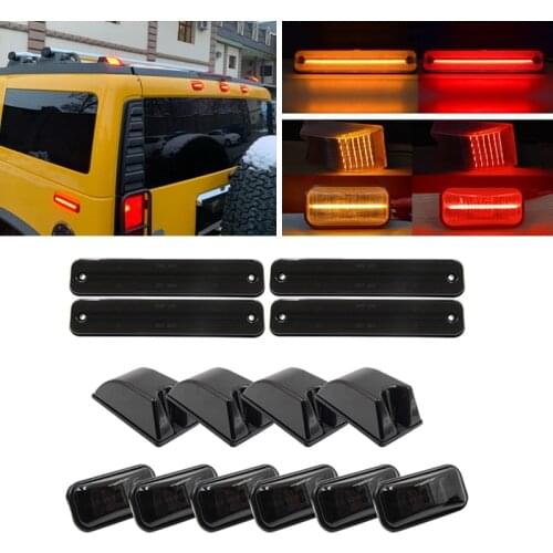 For Hummer H2 2003-2009 & Hummer H2 SUT 2005-2009 Smoked Lens Yellow Red LED Cab Roof Kit Top Marker Running Lights