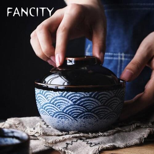 FANCITY Japanese-style ceramic hand-painted stew pot, birds nest dessert, steamed egg pot, stew soup bowl, pot with lid