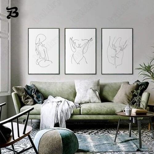 Canvas Painting Abstract Art Lines Sexy Woman Wall Art Posters and Prints Woman Body Lines Art for Living Room Decoration