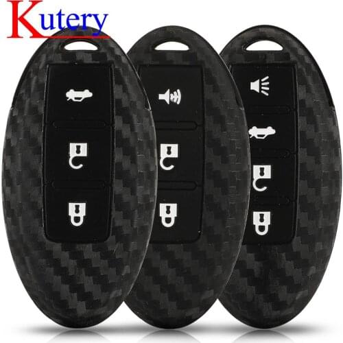 Kutery 10PCS Carbon Silicone Remote Key Case Cover 3/4 BTN For Nissan Tidda Livida X-Trail T31 T32 Qashqai March Protect Replace