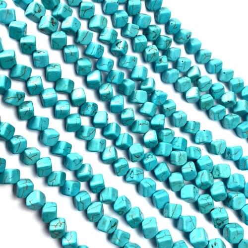 Square shape natural stone beads Blue Turquoises bracelet necklace jewelry for DIY jewelry birthday gifts size 6mm/8mm/10mm/12mm