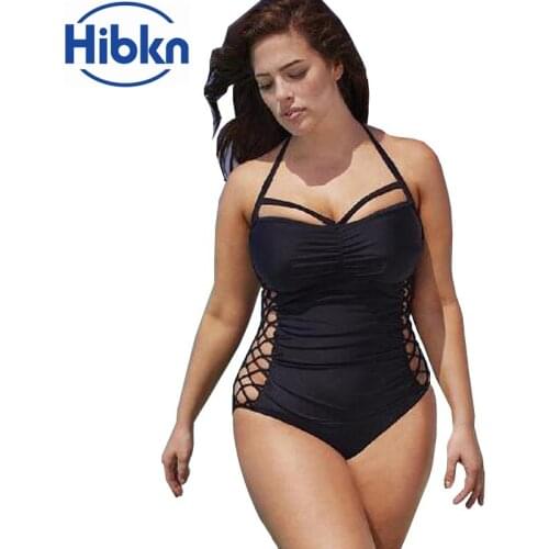 L-5XL Plus size one piece swimsuit plus size cut out monokini knotted one piece swimwear halter swim suit plus size bodysuit