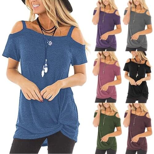 Summer 2021 Womens T-shirt Casual Sexy T-shirt Off-shoulder Loose Gown T-shirt Holloway Irregular T-shirt Summer T-shirt Women