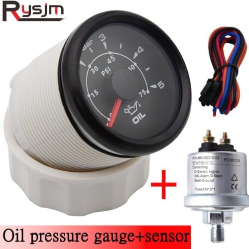 52mm Oil Pressure Gauge With 0~10 Bar 0~5Bar Sensor Marine Boat Fuel Pressure Meter for Auto truck yacht Car Accessories 9-32V