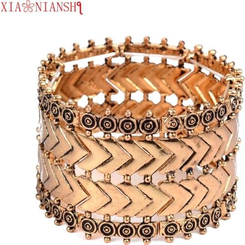 XIAONIANSHI Fashion Gold Silver Color Arrow Heart Bracelets & bangles Women Punk Adjustable Elastic Cuff Bangles Alloy Jewelry