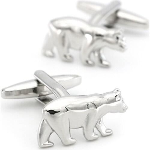 Mens Walking Bear Cuff Link Copper Material Silver Color