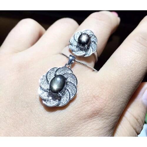 Natural Star Sapphire Set, 925 Silver, Deluxe Type, Seiko, Starlight Glitter