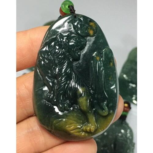 Natural Myanmar jade 7A HandCarved jade tiger jadeite green jade pendant jade necklace pendants jewelry necklaces