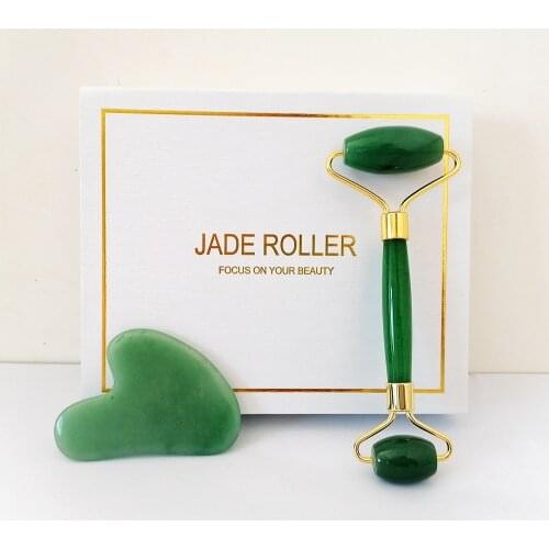 Natural Jade Roller And GuaSha Face Massager Lifting Tool Slimming Facial Massage Health Beauty Care Roller Scraper Set Gift Box