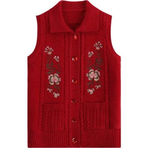 New2021 Middle The Elderly Autumn Winter Women Sweater Cardigan Plus Size Vest Female Knitting Waistcoat Single-Breasted Sweater