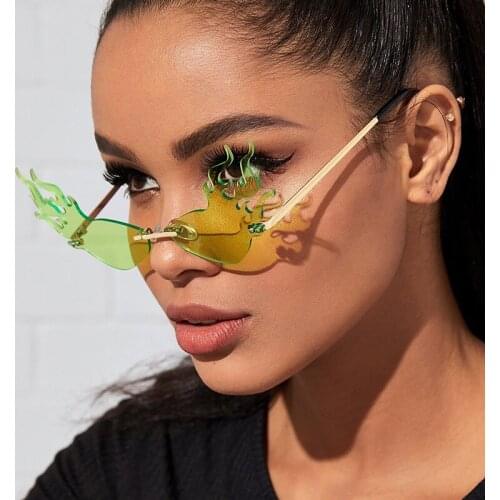 QPeClou 2020 New Fashion Beach Sunglasses Women Unique Rimless Flame Sun Glasses Female Colorful Fire Party Shades Gifts