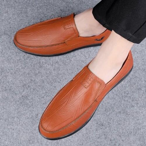 New Genuine Leather Men Shoes Luxury Trendy 2020 Casual Slip on Formal Loafers Men Moccasins High Quality Male Driving Sneakers