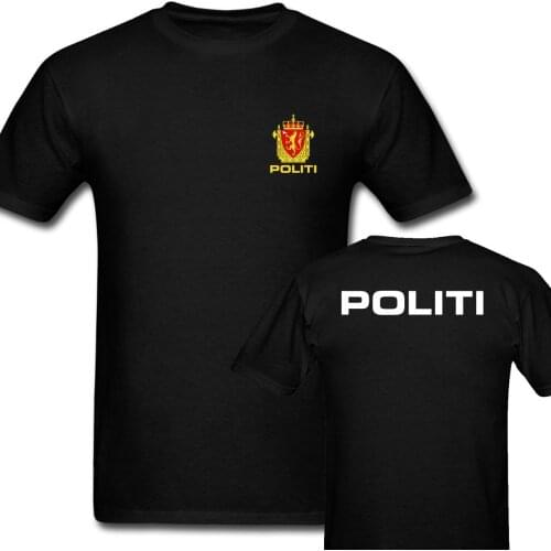 New Norway Politi Police Norwegian Mens Army Green T Shirt Fashion Ment Shirt Summer Style Cotton Shirts
