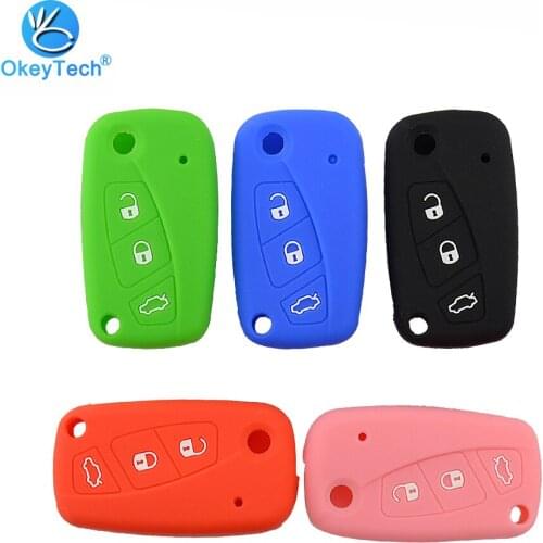 OkeyTech Silicone Car Key Cover Case Fob 3 Button Flip Folding For Fiat Panda Stilo Punto Doblo Grande Bravo 500 Ducato Minibus