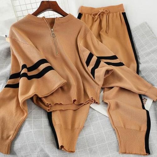 P688 online celebrity casual suit loose bat sleeve short sweater jacket Harlan pants two-piece womens clothing