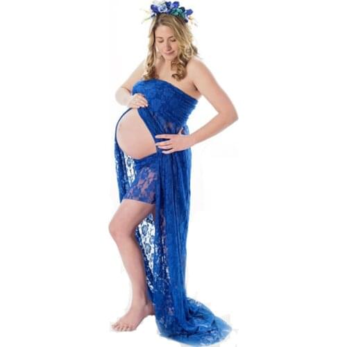 Sexy Maternity Dresses For Photo Shoot Rose Pattern Lace Pregnancy Dress Open Front Maternity Gown High Slit Pregnant Dress