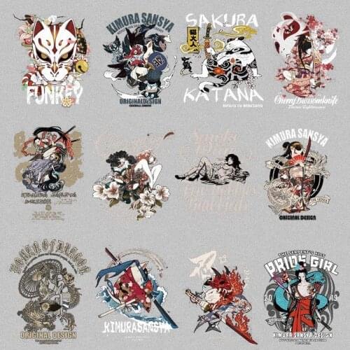 Popular Japanese ninja anime role heat transfer Iron on clothes vinyl samurai fox mask and cat stickers Clothing decoration