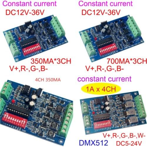 Constant Current 3CH 4CH 350MA 700MA 1000MA 1100MA 1300MA 1500MA DMX Decoder DC5V-24V 12V DMX512 Controller For RGB RGBW Light
