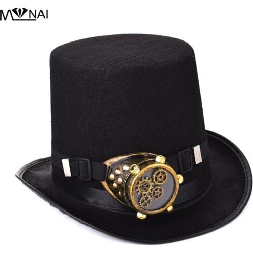 Drop Shipping Steampunk Top Hat One Eye Glass Industrial Punk Gears Goggle Costume Gothic Hats Accessories