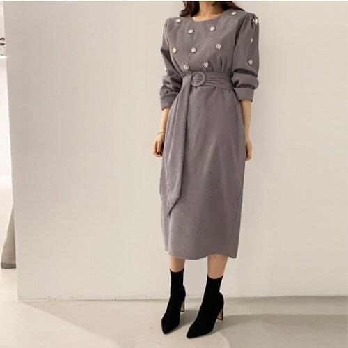RUGOD 2021 early spring temperament solid pearl button long dress fashion termperament womens dress 2021 new spring robe