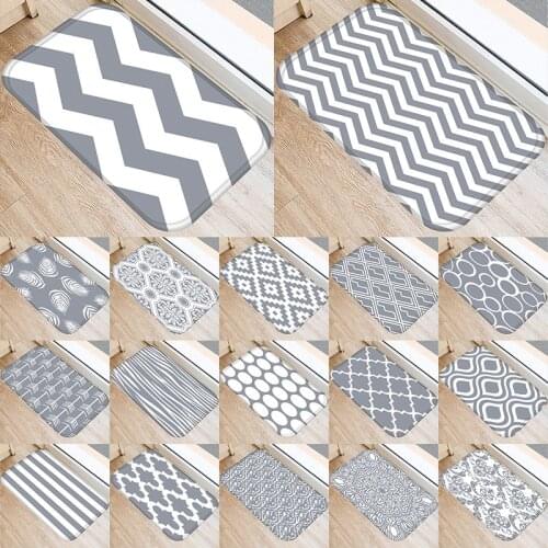 Gray Geometric Kitchen Entrance Door Mat Coral Velvet Carpet Rubber Colorful Indoor Floor Mats Non-Anti-Slip Rug 48254