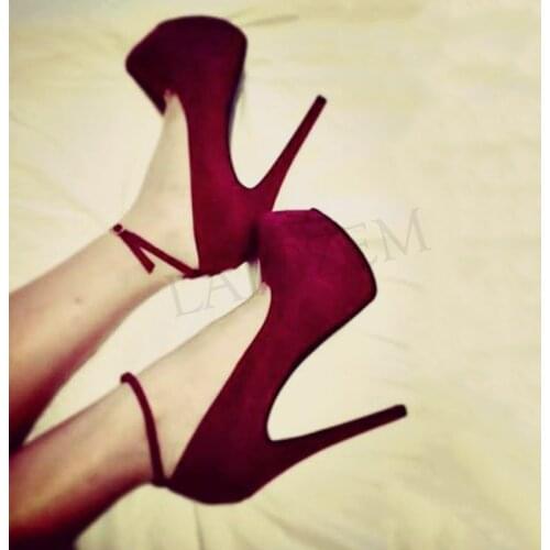 LAIGZEM Women Buckle Ankle Strap Pumps Platform Ladies High Heels Pumps Sandals Faux Suede Party Dress Shoes Large Size 34-52