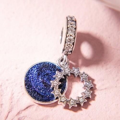 Inspirational Stars Dangle Charm 925 Sterling Silver Blue Pendants Charms Beads Fit Bracelets DIY Women Christmas Gift Jewelry