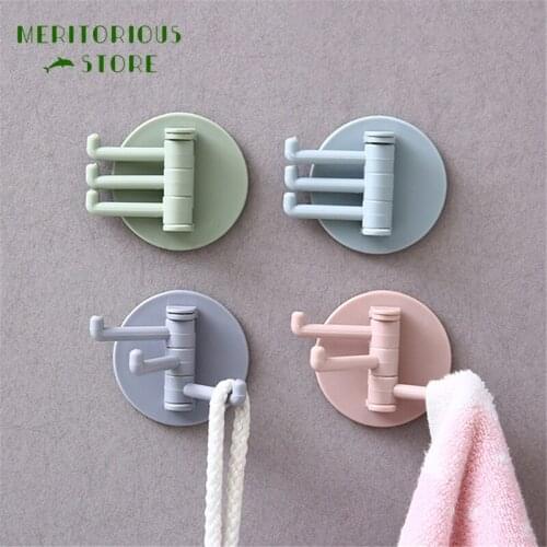 Rotatable Seamless Adhesive Hook Strong Bearing Stick Hook Kitchen Wall Hanger Bathroom Kitchen supplies Hooks Dropshipping