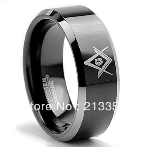 E&C JEWELRY Free Shipping! Wholesales Price!USA Hot Selling Tungsten Carbide 8MM Black Freemason Masonic Elegant A Wedding Ring
