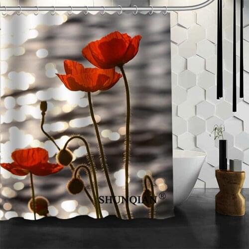 Poppies Flowers Poppy Shower Curtains Polyester Bathroom Waterproof Bath Curtain Size 150X180cm165X200cm180X200cm