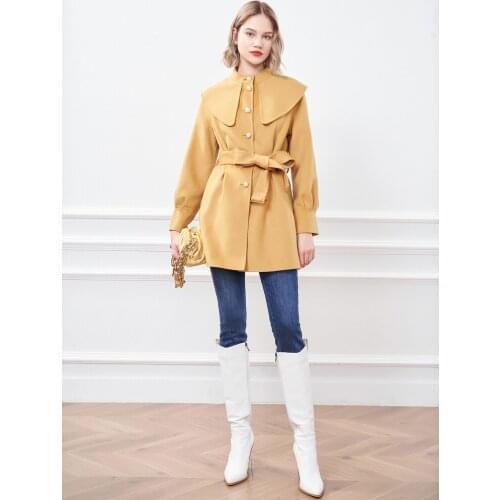 Womens Clothing 2021 Winter New Double Faced Wool Short Hepburn Style Lapel Lace Up Overcoat for Women