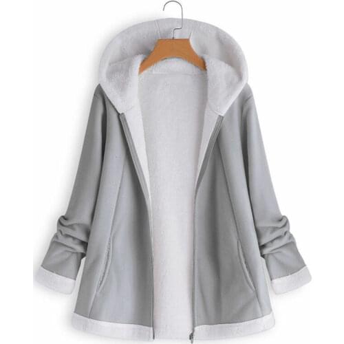 Womens Casual Fashion Winter Pocket Zipper Long Sleeve Plush Hoodie Coat Long Sleeve Personality Comfortable Solid Colors