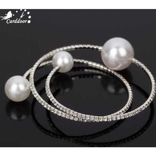 Carddoor Fashion Imitation Pearl Crystal Bracelet for Women Gold 2/3 Row Rhinestone Bracelets & Bangles Wedding Jewelry