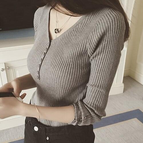 Fashion Sweater Women 2021 New Autumn and Winter Clothes V-neck Knitted Pullover Women Slim Long Sleeve Bottoming Shirt 16290