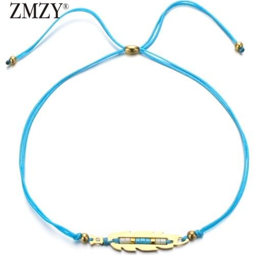 ZMZY Unique Design Gold Color Stainless Steel Feather Charm Bracelet Women Accessories Thin Bohemian Bracelets Bangles Jewelry
