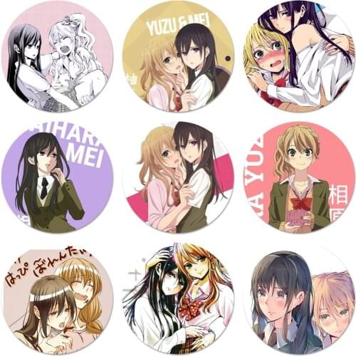 58mm Anime lesbian Citrus Yuzu Aihara Mei Icons Pins Badge Decoration Brooches Metal Badges For Backpack Decoration
